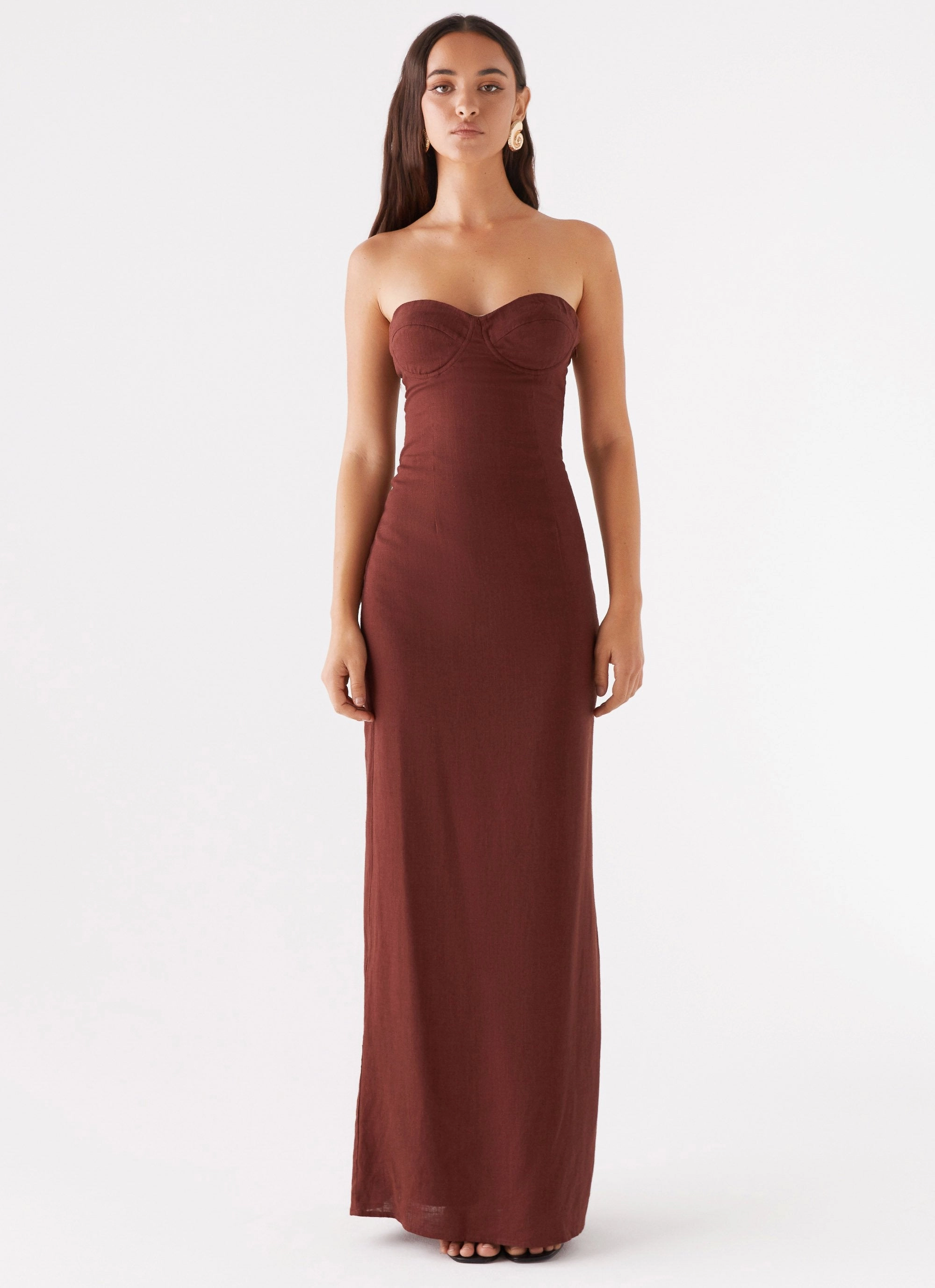 Versatile and Comfortable Natural Wrap Esra Strapless Maxi Dress - Chocolate