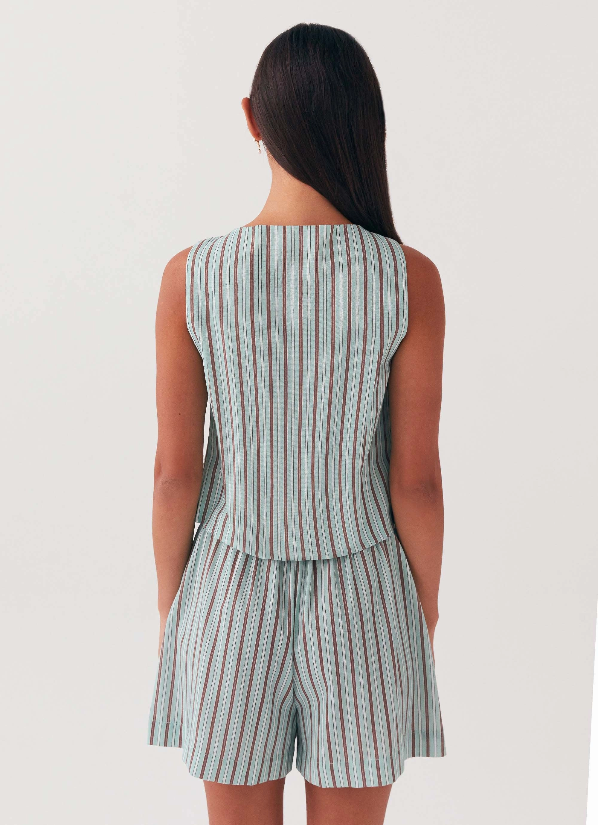Allania Linen Shorts - Coastal Stripe Vintage Wash Comfy Feel