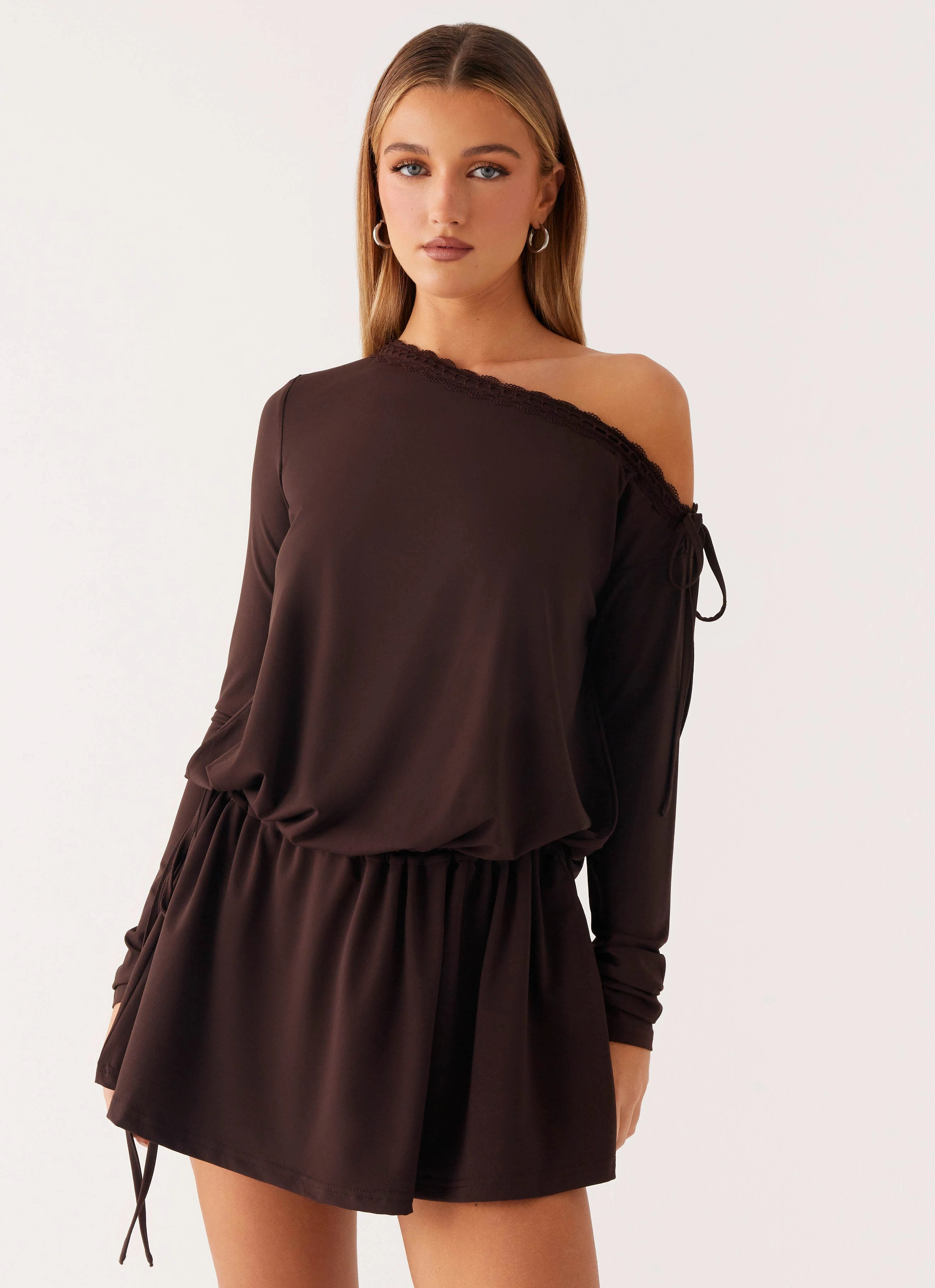 Zinnia Mini Dress - Chocolate Chic casual Satin-Finish