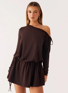 Zinnia Mini Dress - Chocolate Chic casual Satin-Finish