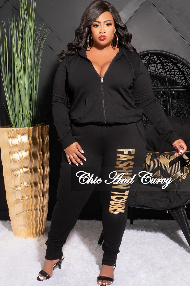 Final Sale Plus Size Fashion Tours Hooded Jogging Set in Black Stylish Fit