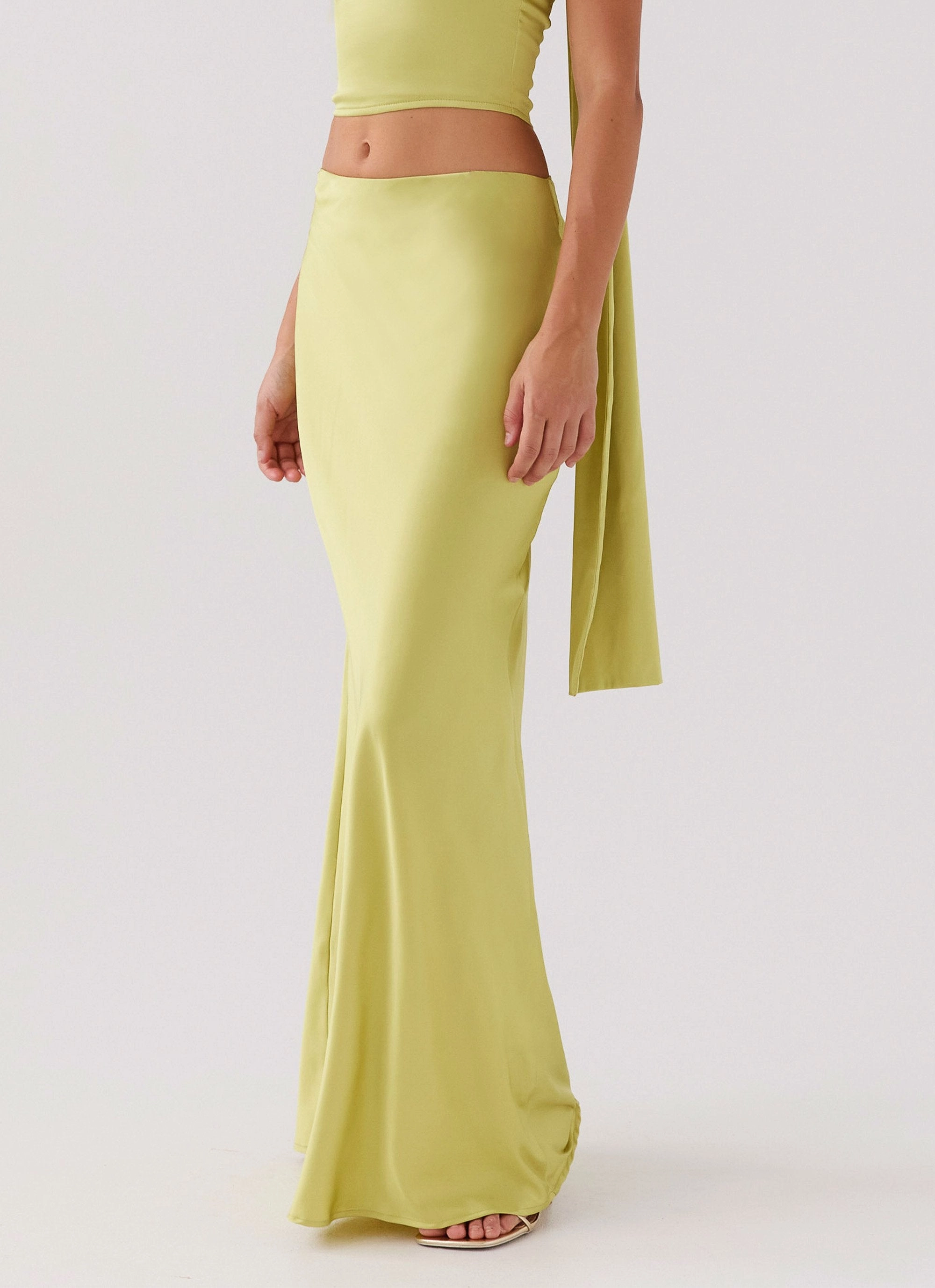 Comfy All-Day Josefina Satin Maxi Skirt - Chartreuse