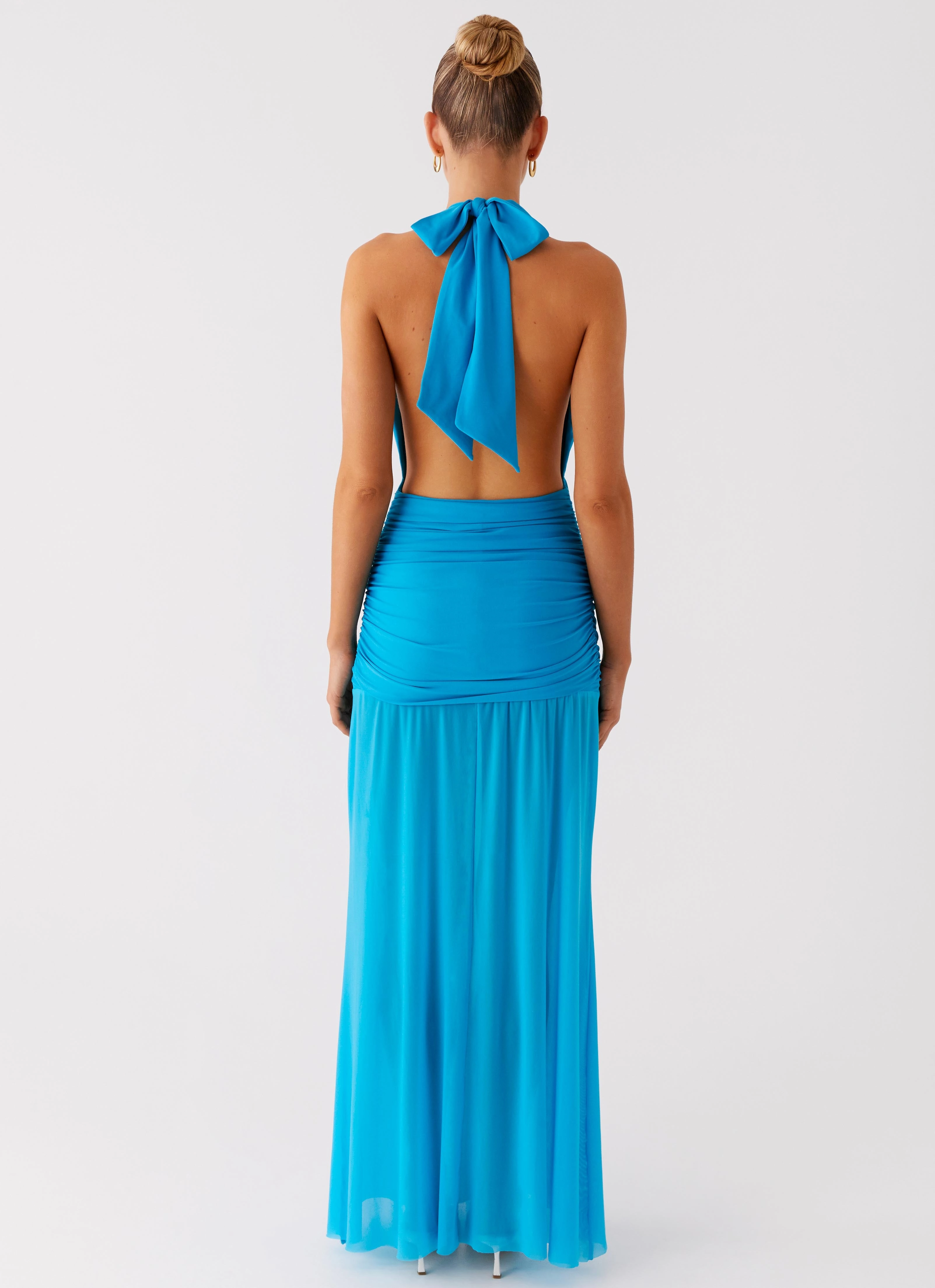 Dilemma Halter Maxi Dress - Turquoise Blue Silky Silhouette