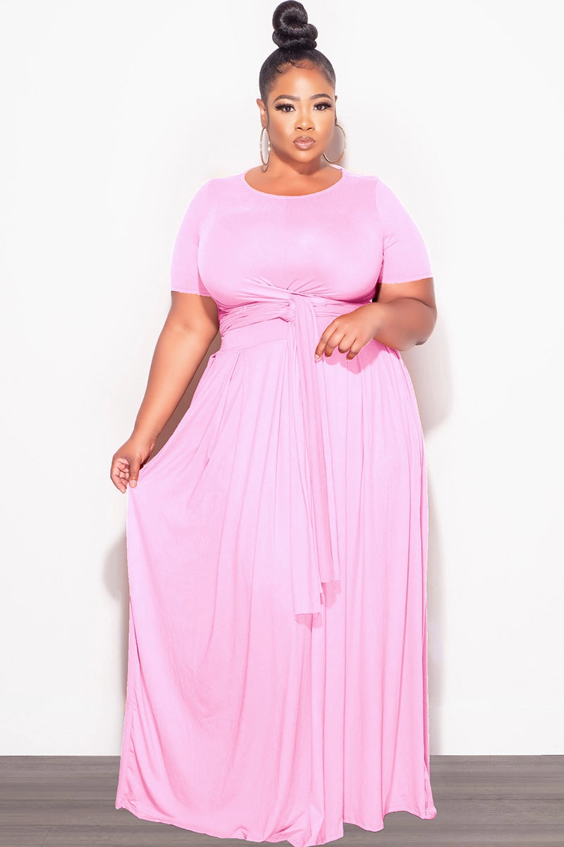 Final Sale Size 2pc Tie Top Maxi Skirt Set in Soft Light Pink simple design Tagless Design