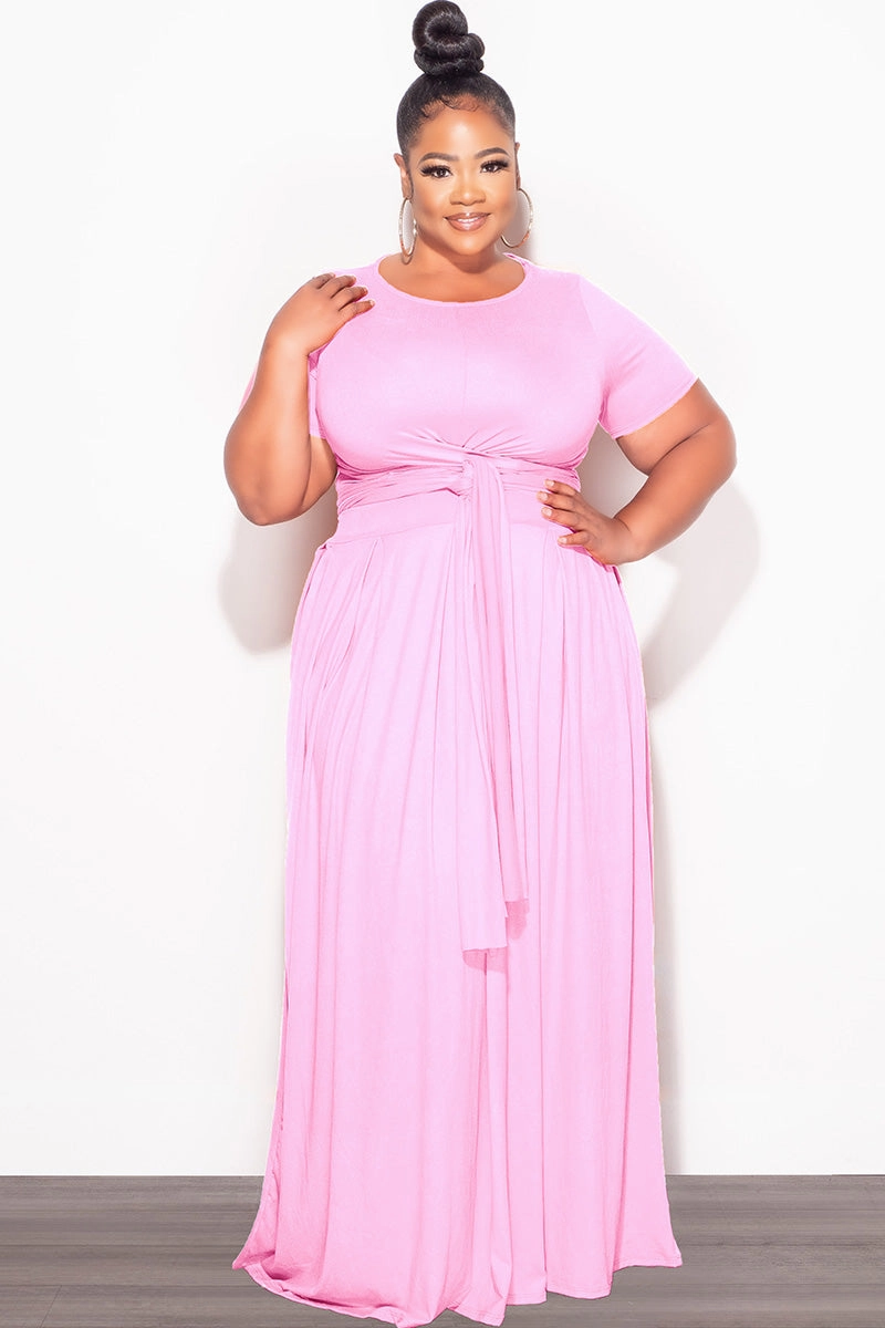 Final Sale Size 2pc Tie Top Maxi Skirt Set in Soft Light Pink All Purpose Wear Flexible Durability