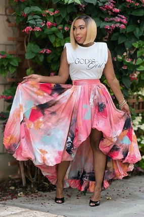 Esther God??s Girl High-Low Watercolor Skirt SlubTexture