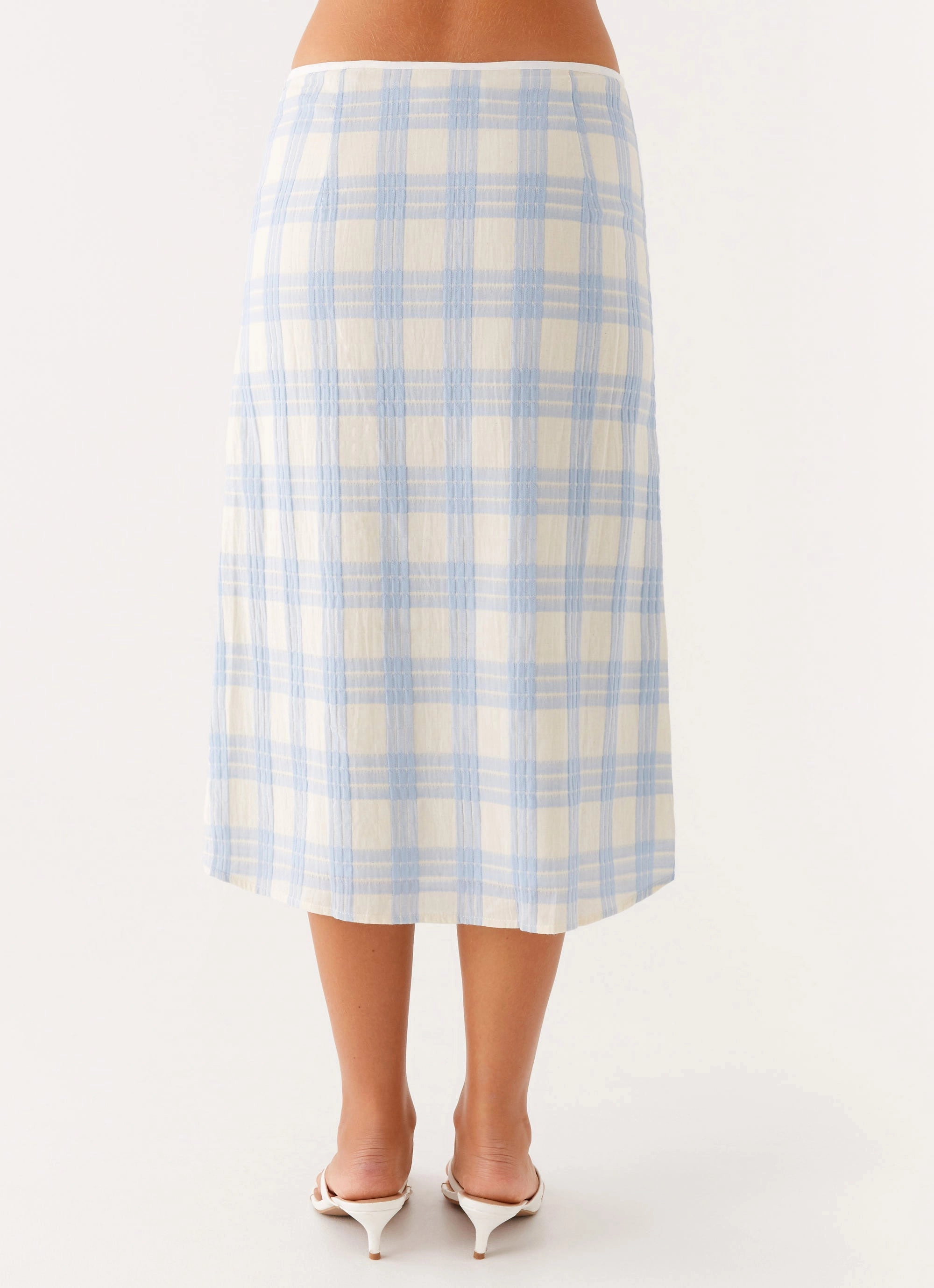 Esther Midi Skirt - Blue Check Seersucker Versatile Wearable Quick Wash