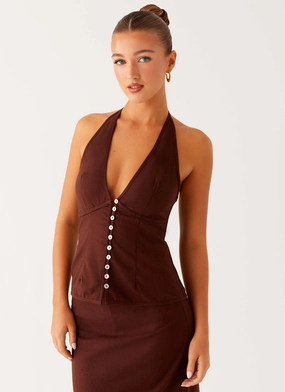 Soft Brushed Finish Esther Top - Chocolate