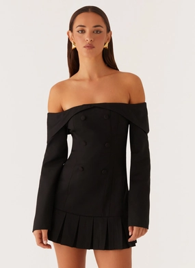 Chain-Detail Bare Glow Tarlisha Off Shoulder Long Sleeve Mini Dress - Black