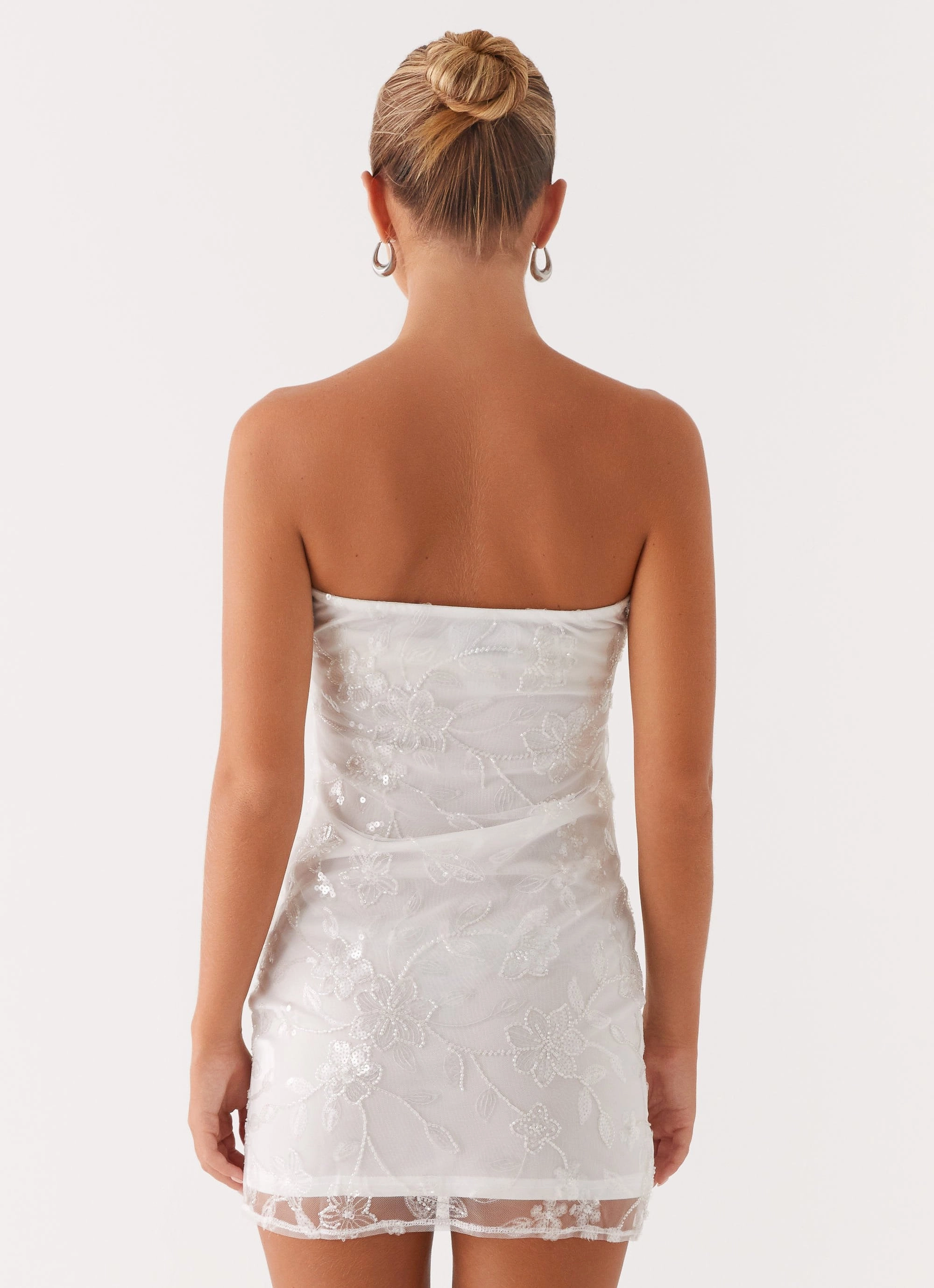 Moorey Beaded Mini Dress - White Silver Work Comfort Smooth Line