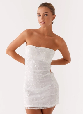 Moorey Beaded Mini Dress - White Silver packable