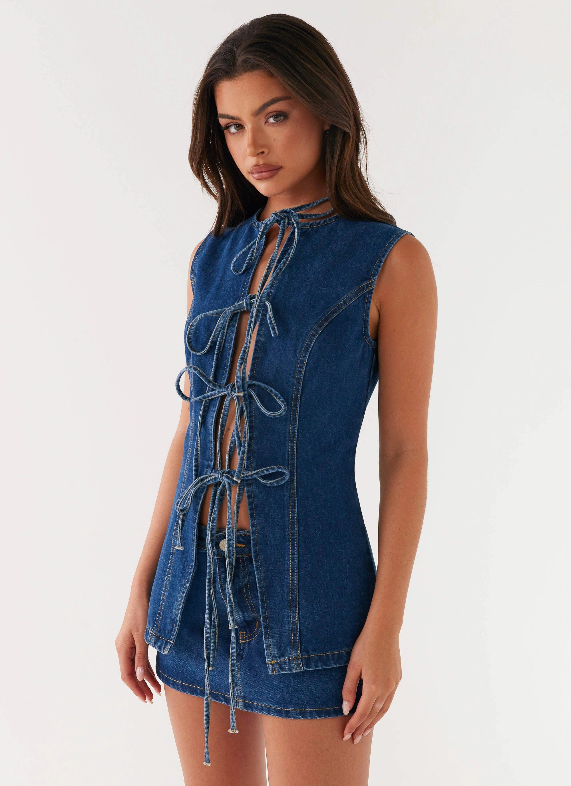 Maysa Low Rise Mini Skirt - Dark Blue Flared bottom