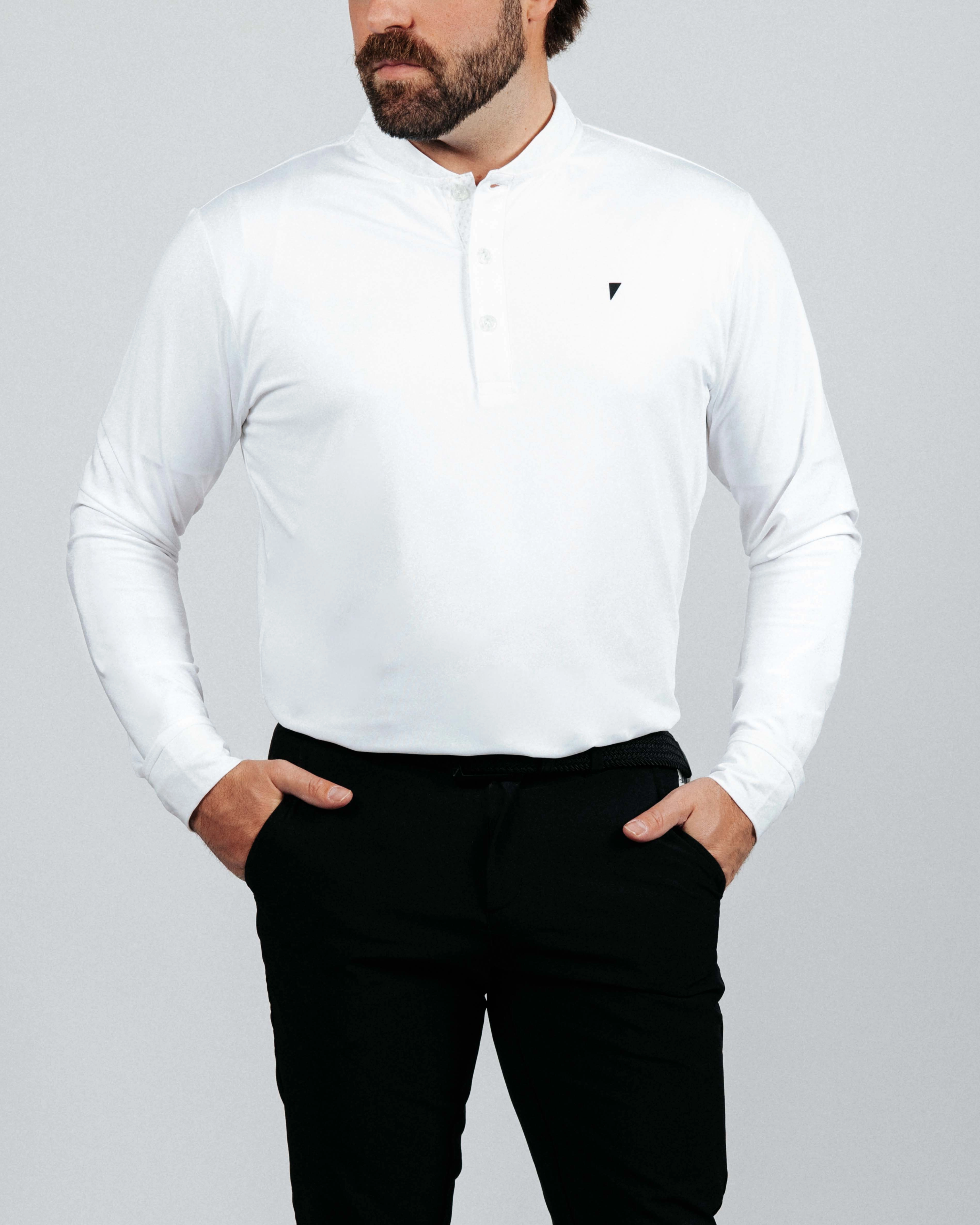 sporty wear Overlock Edging White Long Sleeve Blade Polo