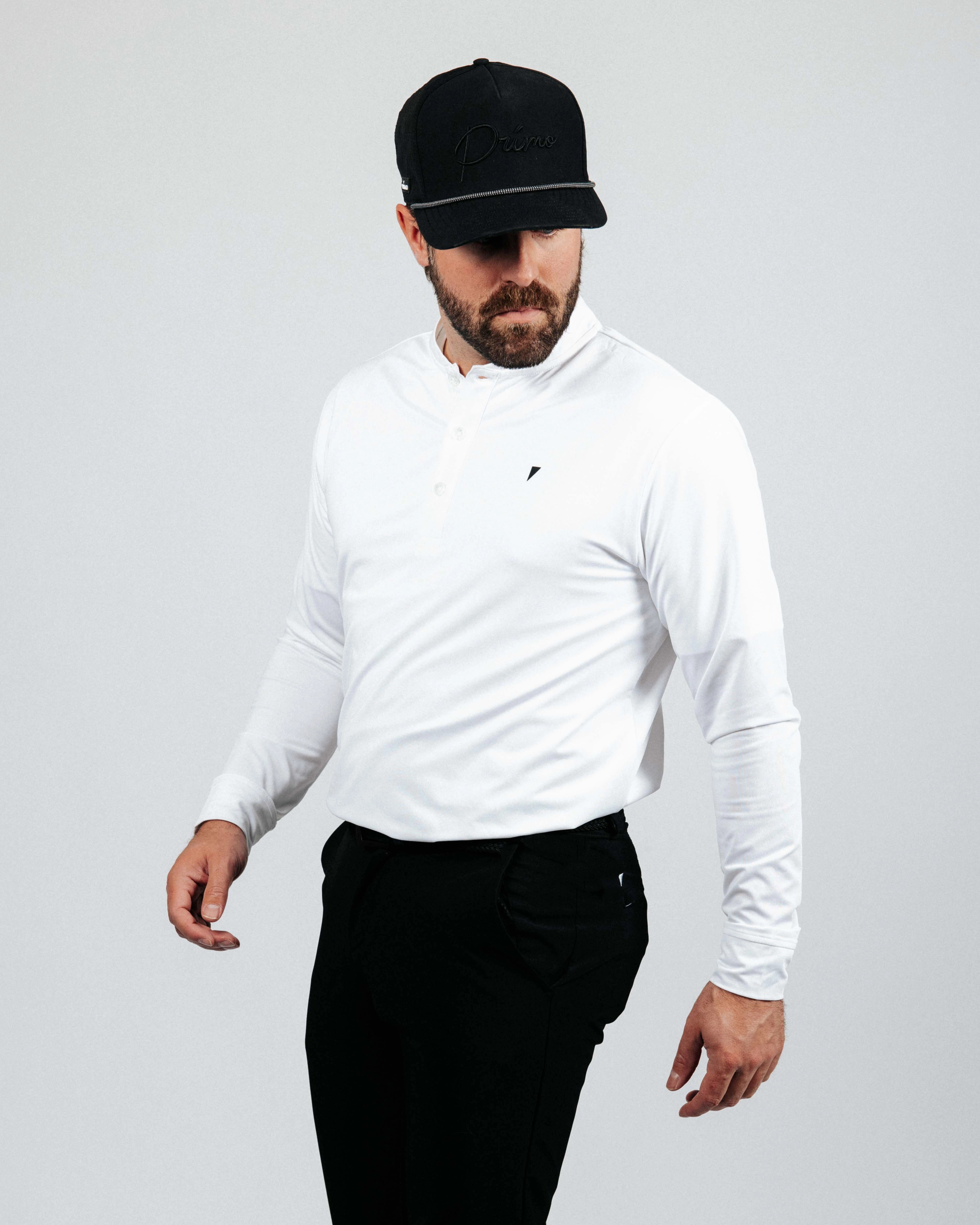 White Long Sleeve Blade Polo FadeResistant Dye
