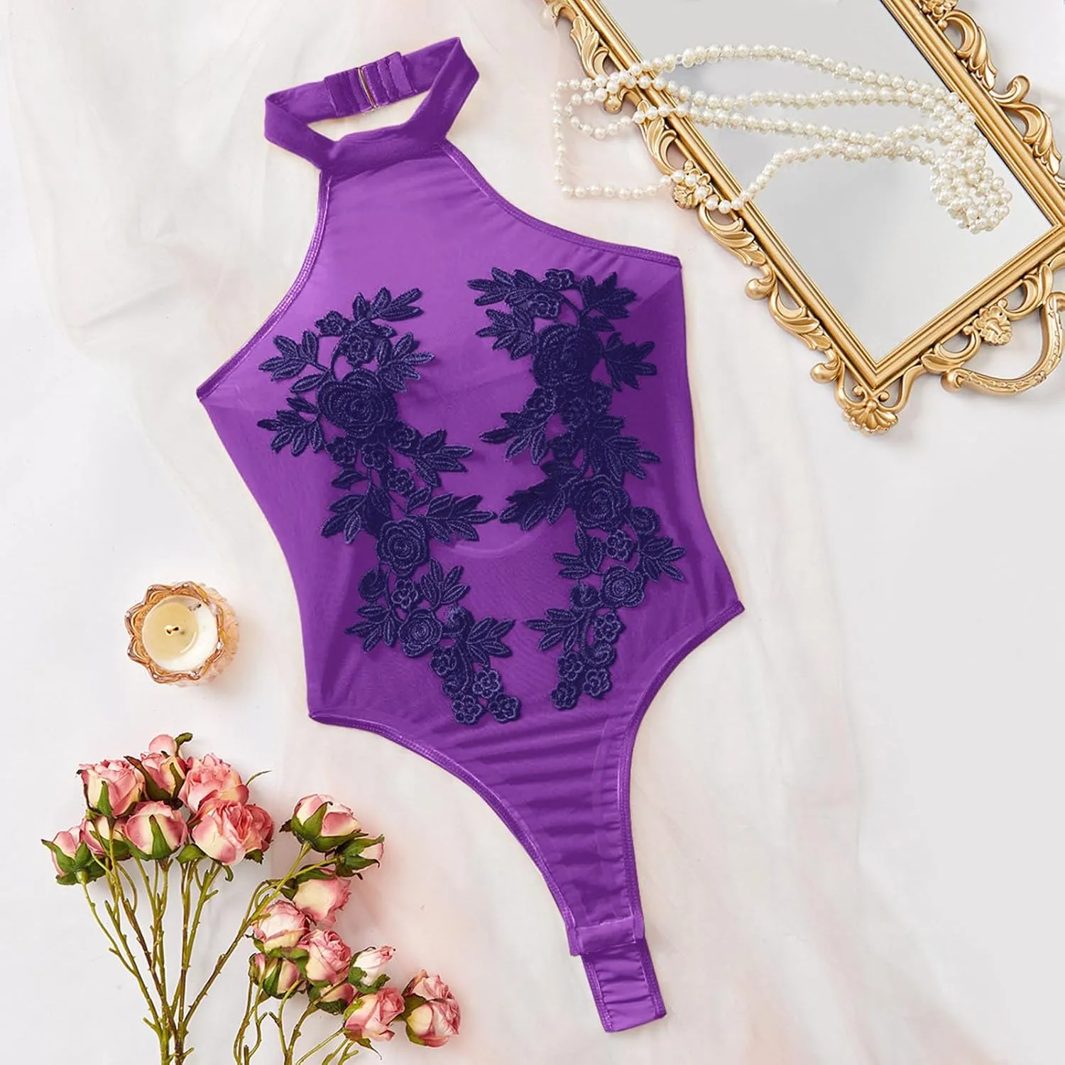 Europea and America New Foreign Trade Flowers See Through Sexy Shapewear Underwear Lace Apron Lingerie