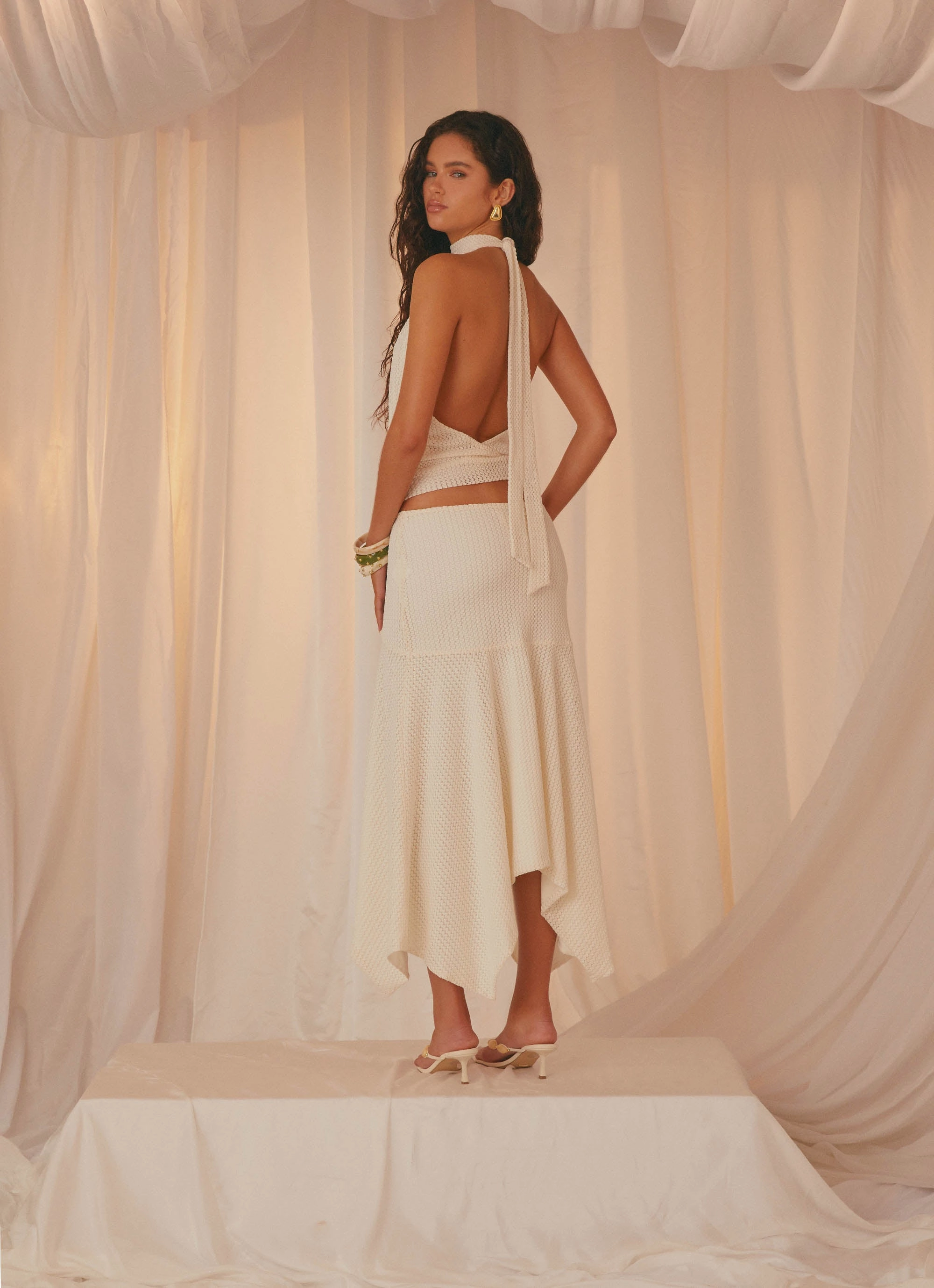 Evaden Low Rise Midi Skirt - Ivory Essential Comfort