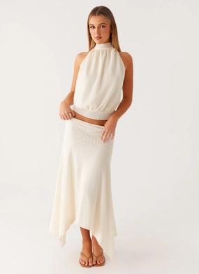 DoubleLayeredHem Evaden Low Rise Midi Skirt - Ivory