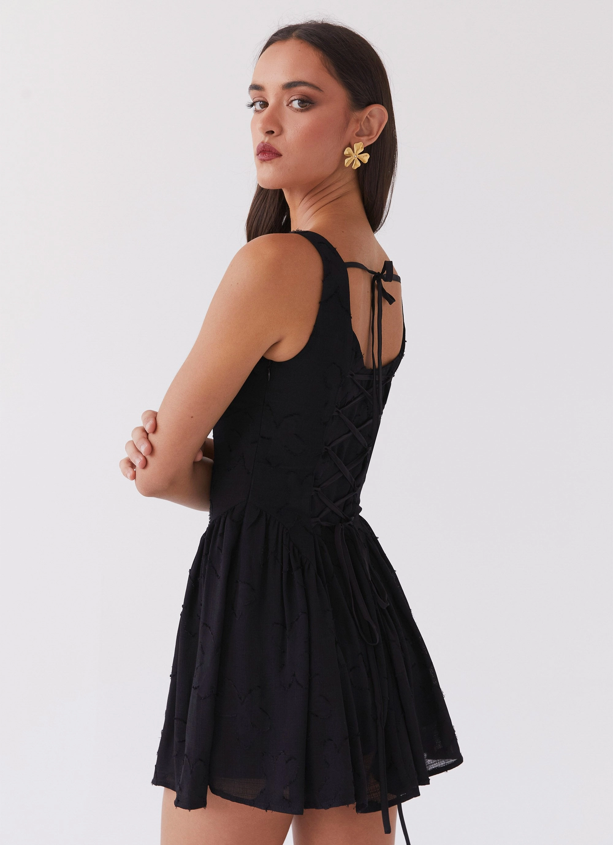 Fall Ready Button Chic Evelyn Mini Dress - Black