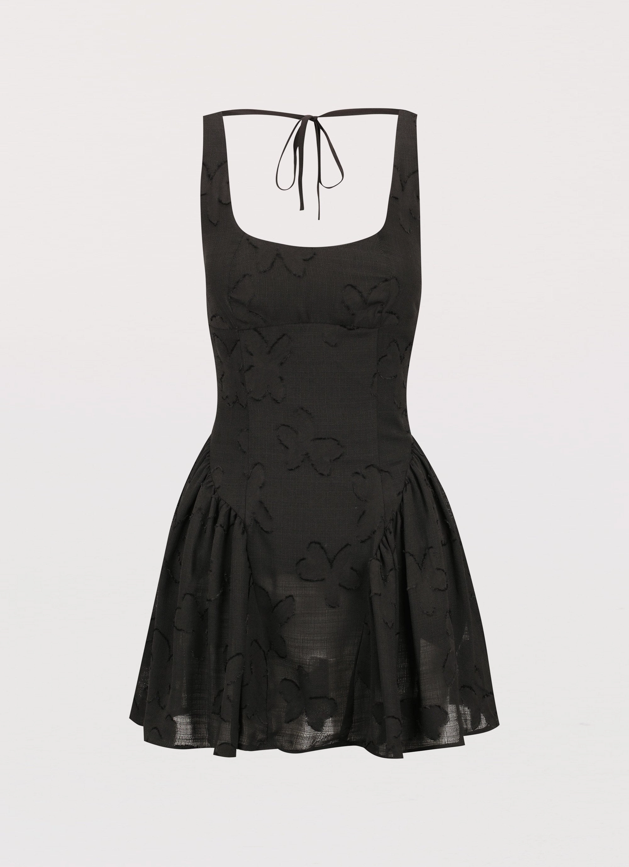 Light and Comfortable Wear Embroidered Fabric Evelyn Mini Dress - Black