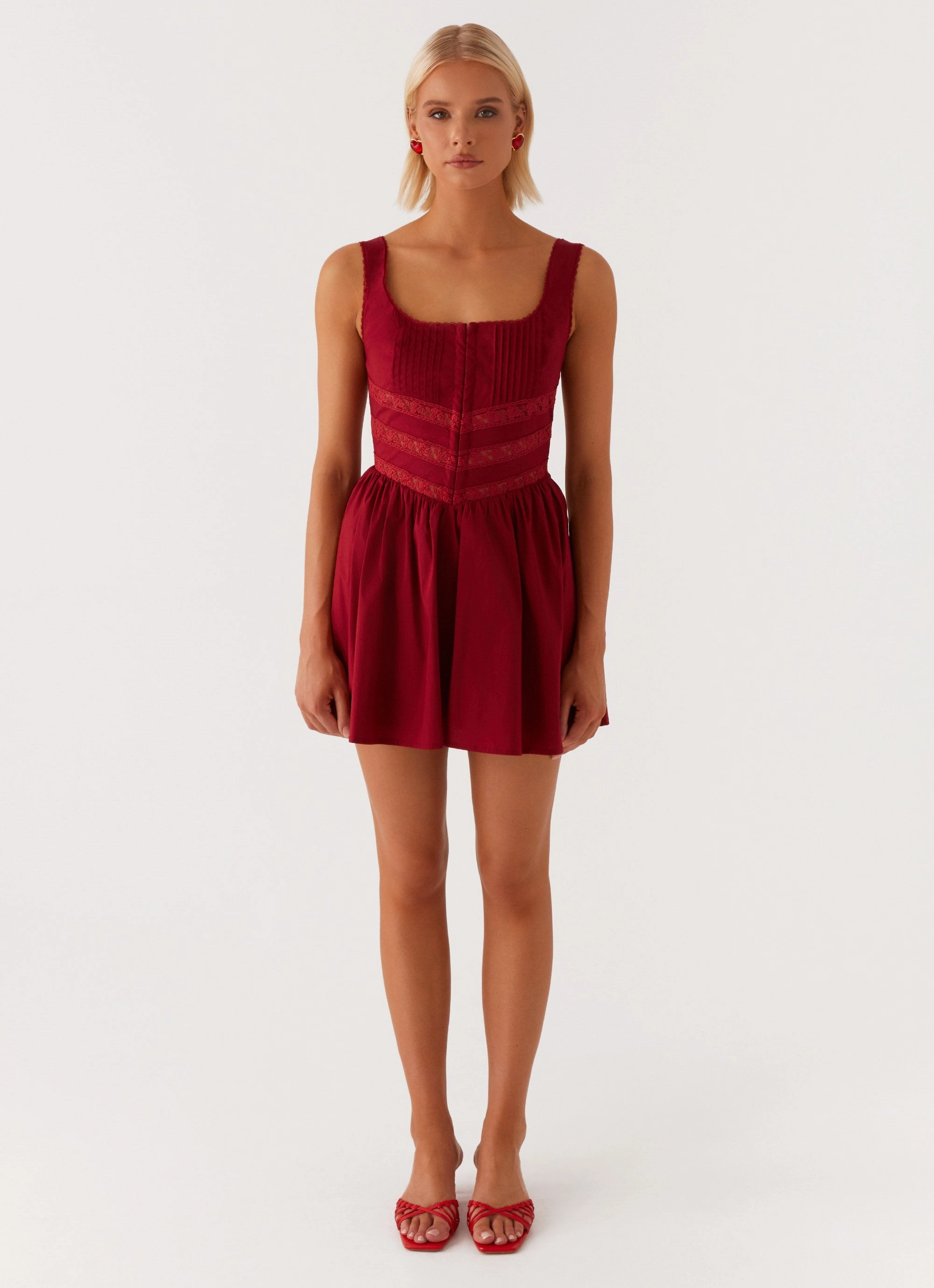 Low Key Eleanor Lace Trim Mini Dress - Red