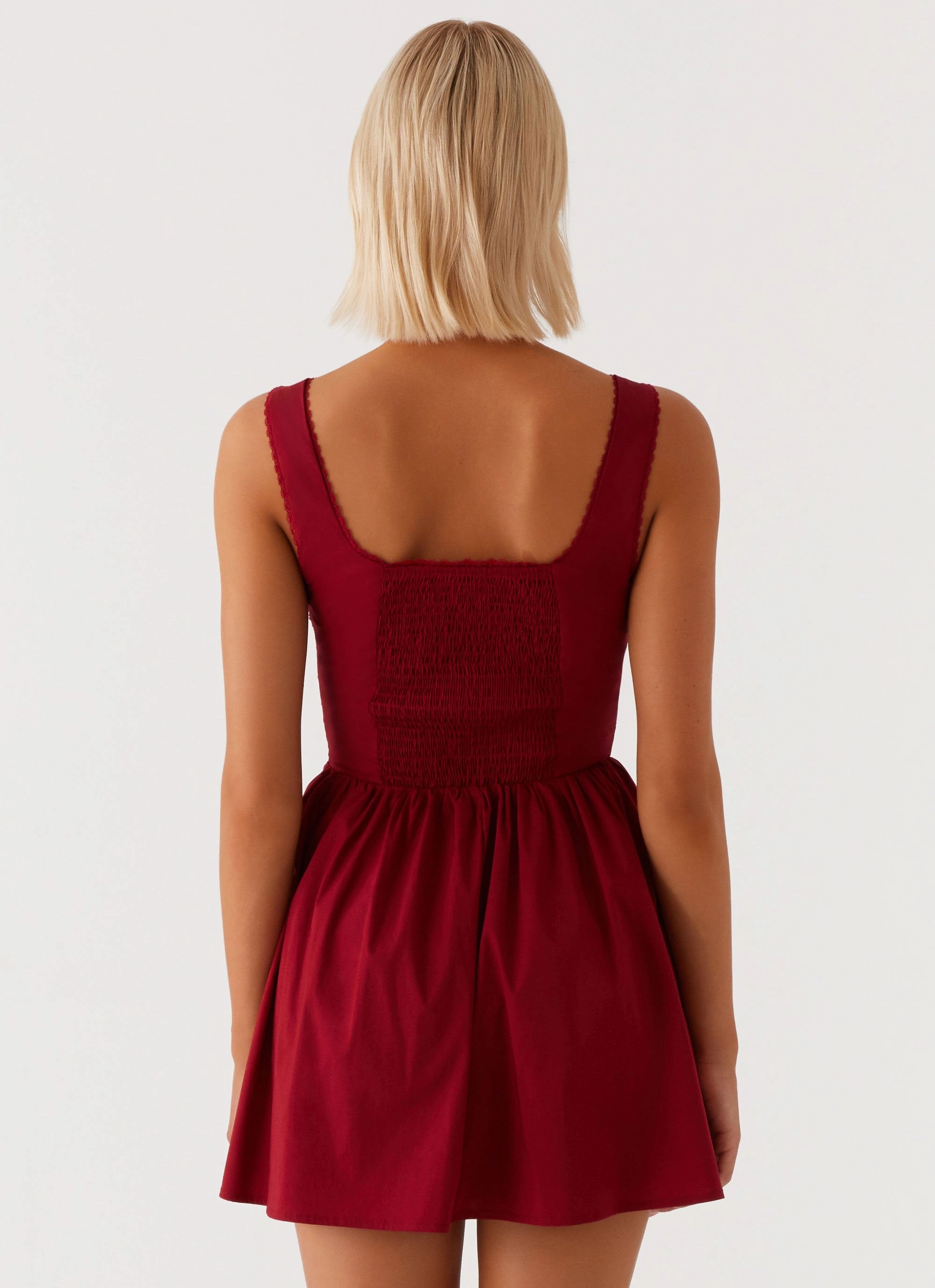 Eleanor Lace Trim Mini Dress - Red Soft Material Edgy Layers