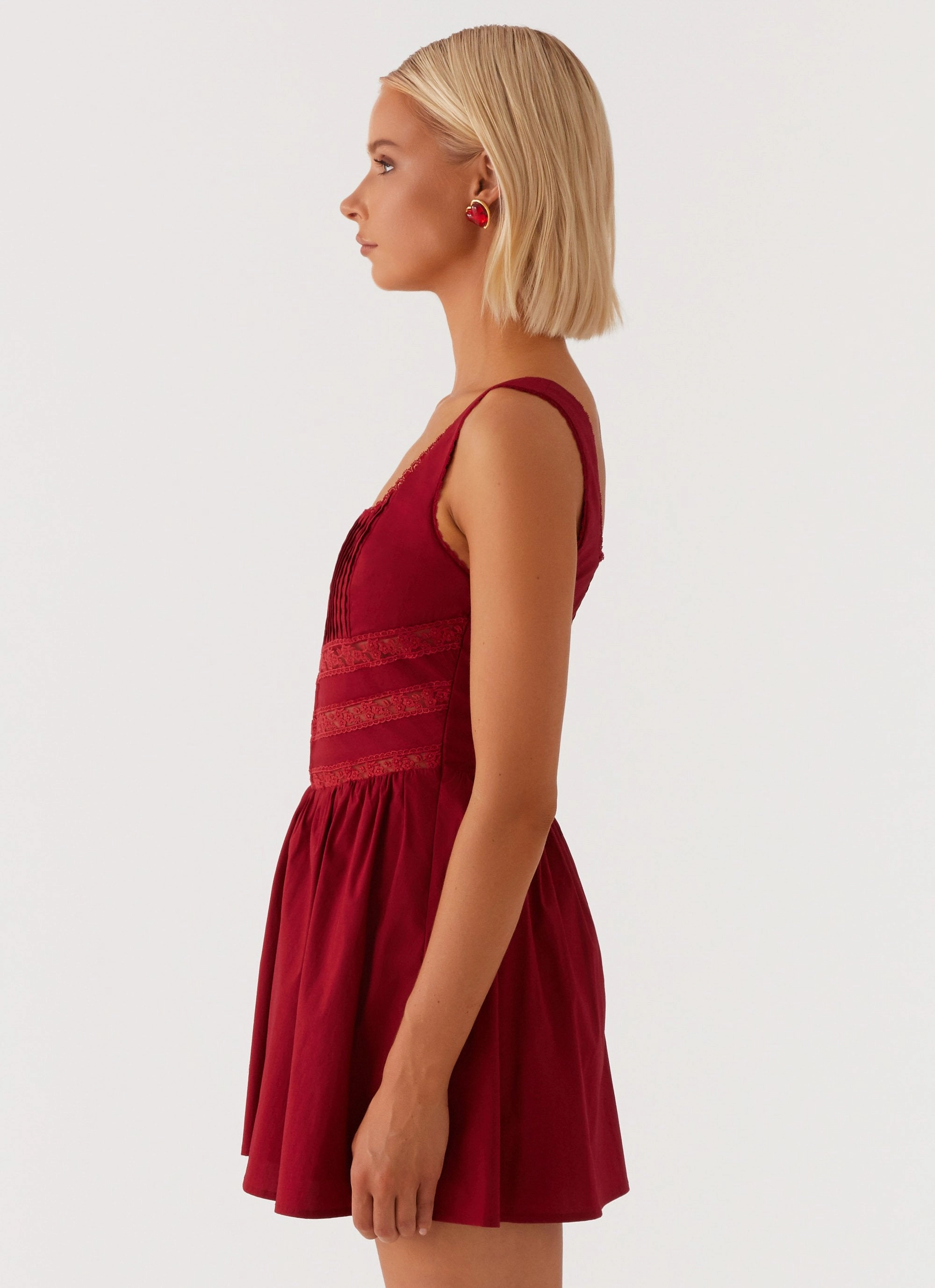 Eleanor Lace Trim Mini Dress - Red Delicate Edge Easy Go