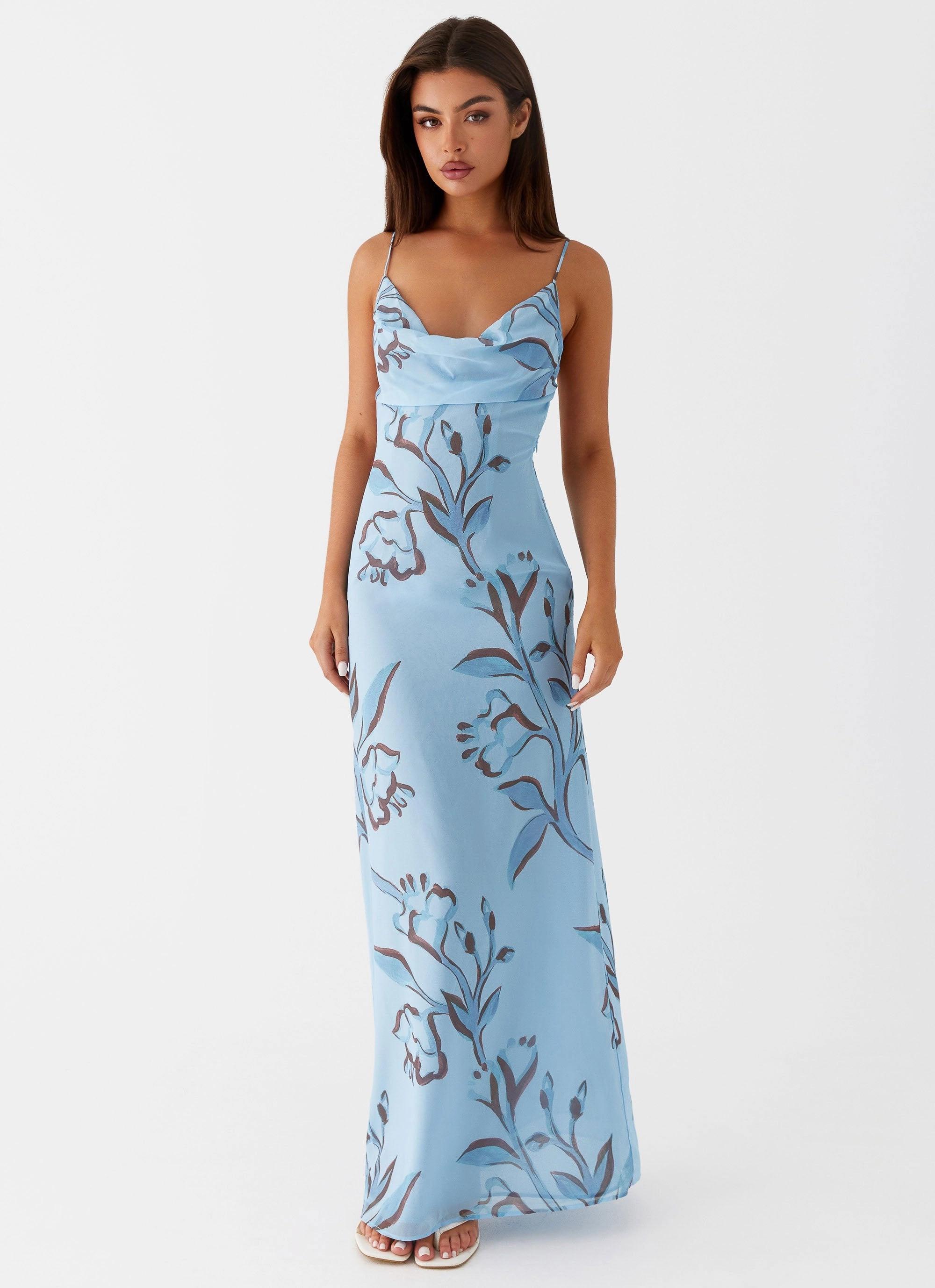 Felicia Daisy Maxi Dress - Blue Floral Mermaid-Hem