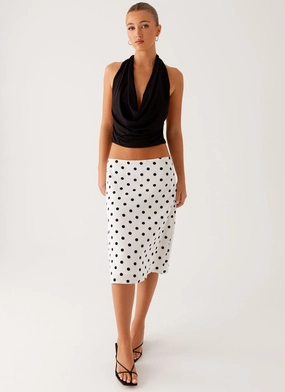 Ventilated Panels Outdoor Use Evoke Chiffon Midi Skirt - White Polka Dot