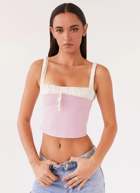Ryder Bustier Top - Pink Adjustable drawstring Loose Tee