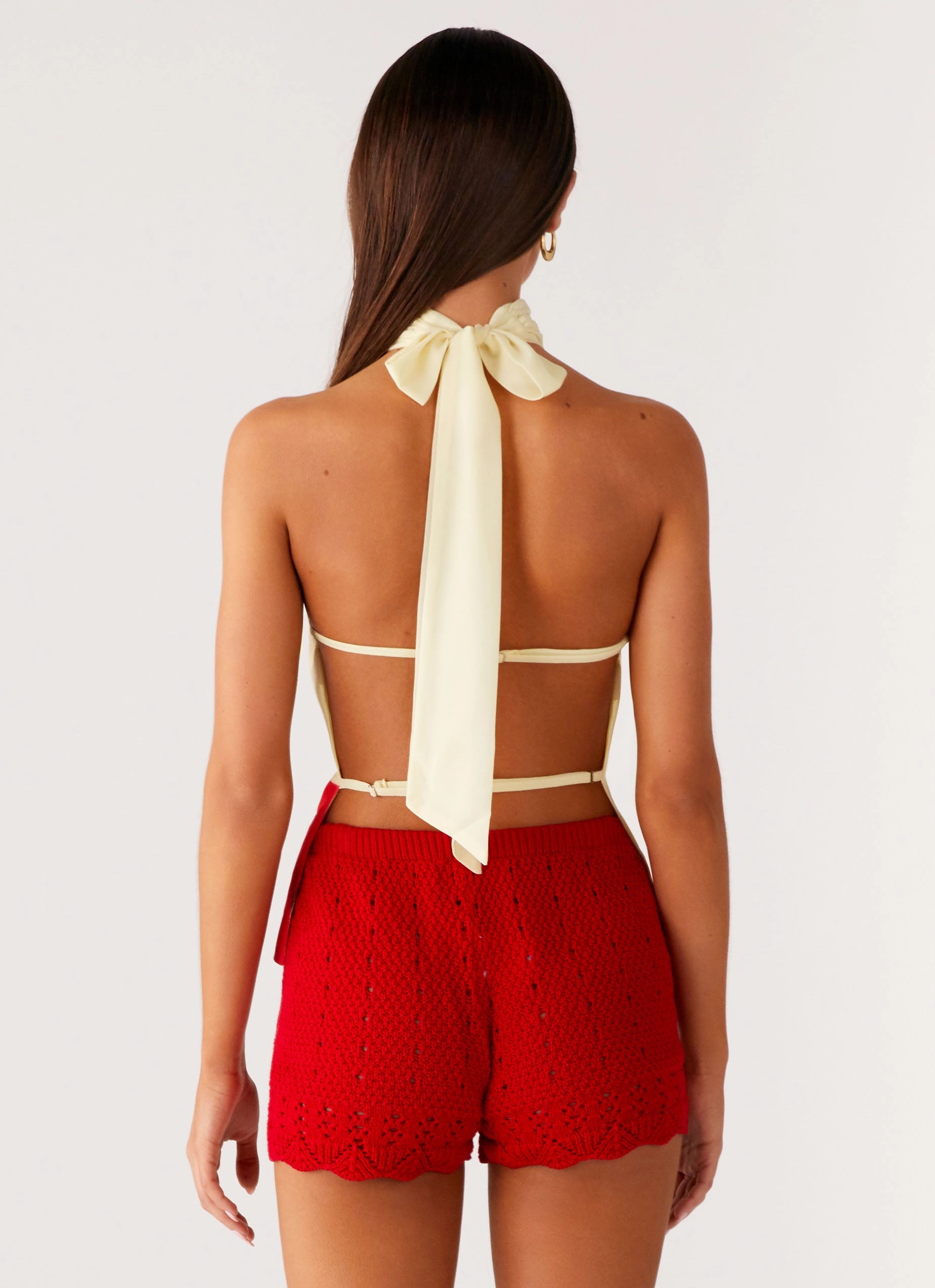 GarmentWashed Softness Mesh Panel Details Felicity Halter Top - Scarlet Floral
