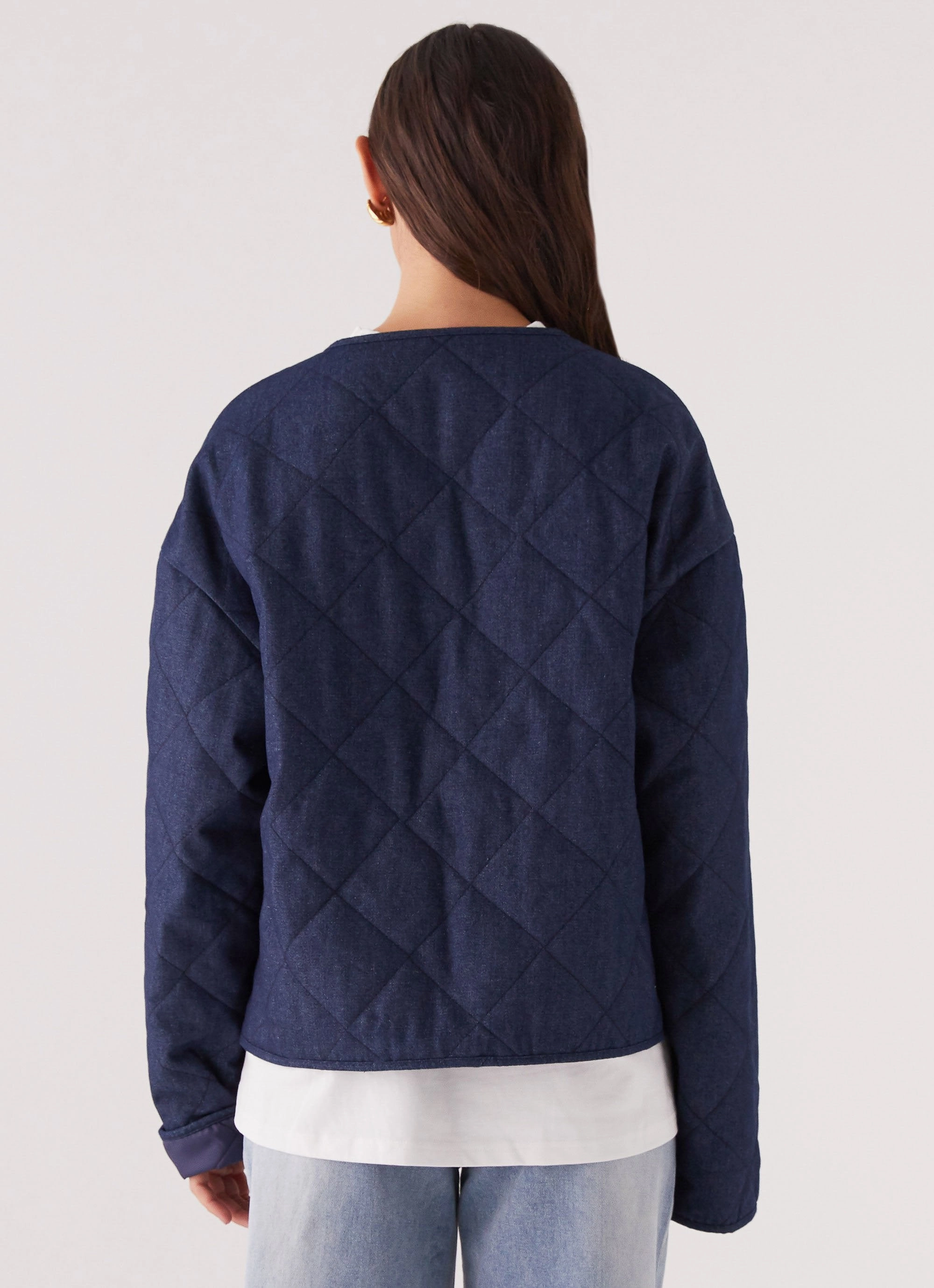 Low Profile Logoing Faded Fall Quilted Jacket - Vintage Blue Wash