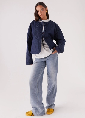 Faded Fall Quilted Jacket - Vintage Blue Wash Bonded seams Light Outdoor Layer