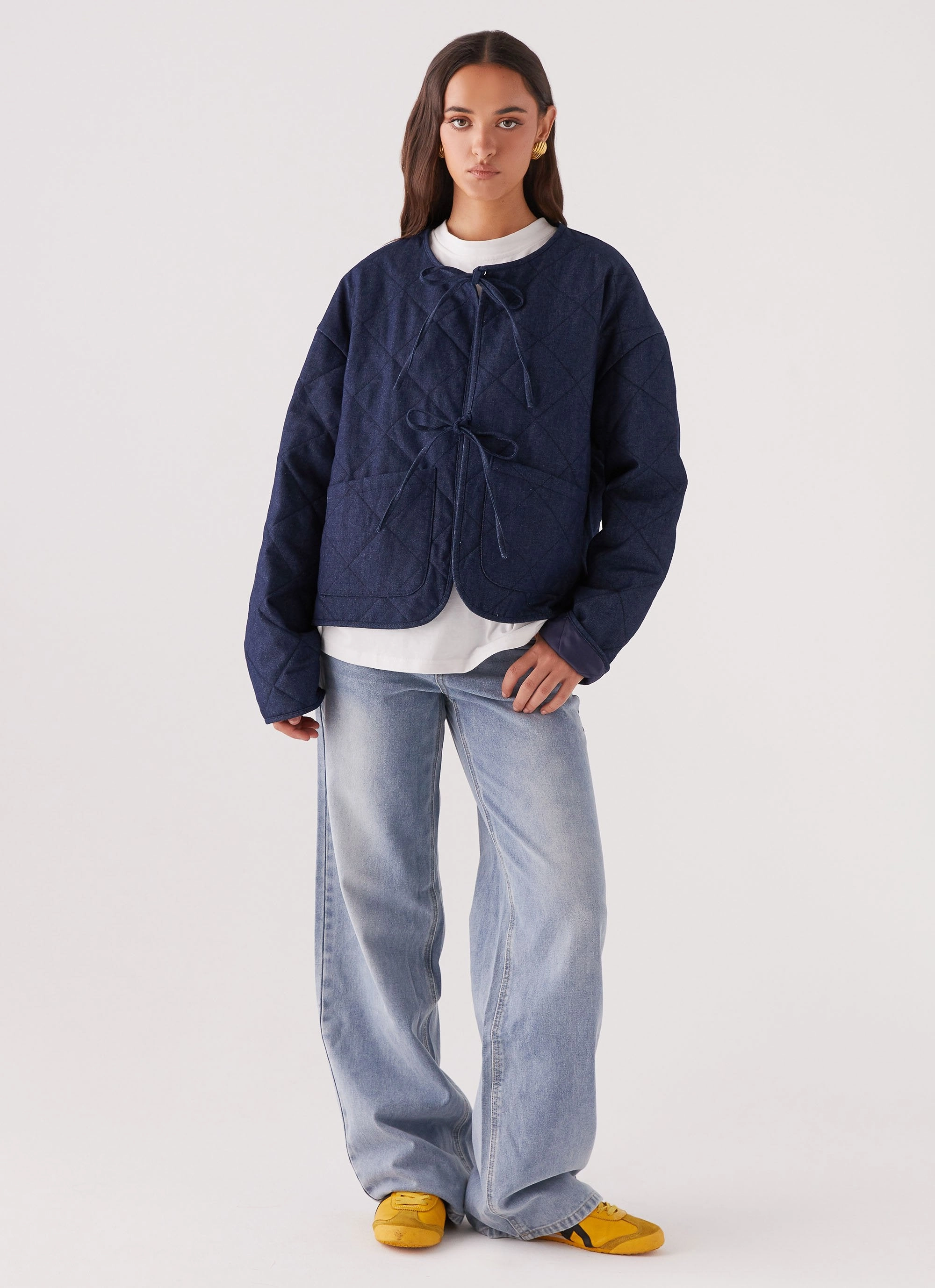 Non Restrictive Mobility Faded Fall Quilted Jacket - Vintage Blue Wash