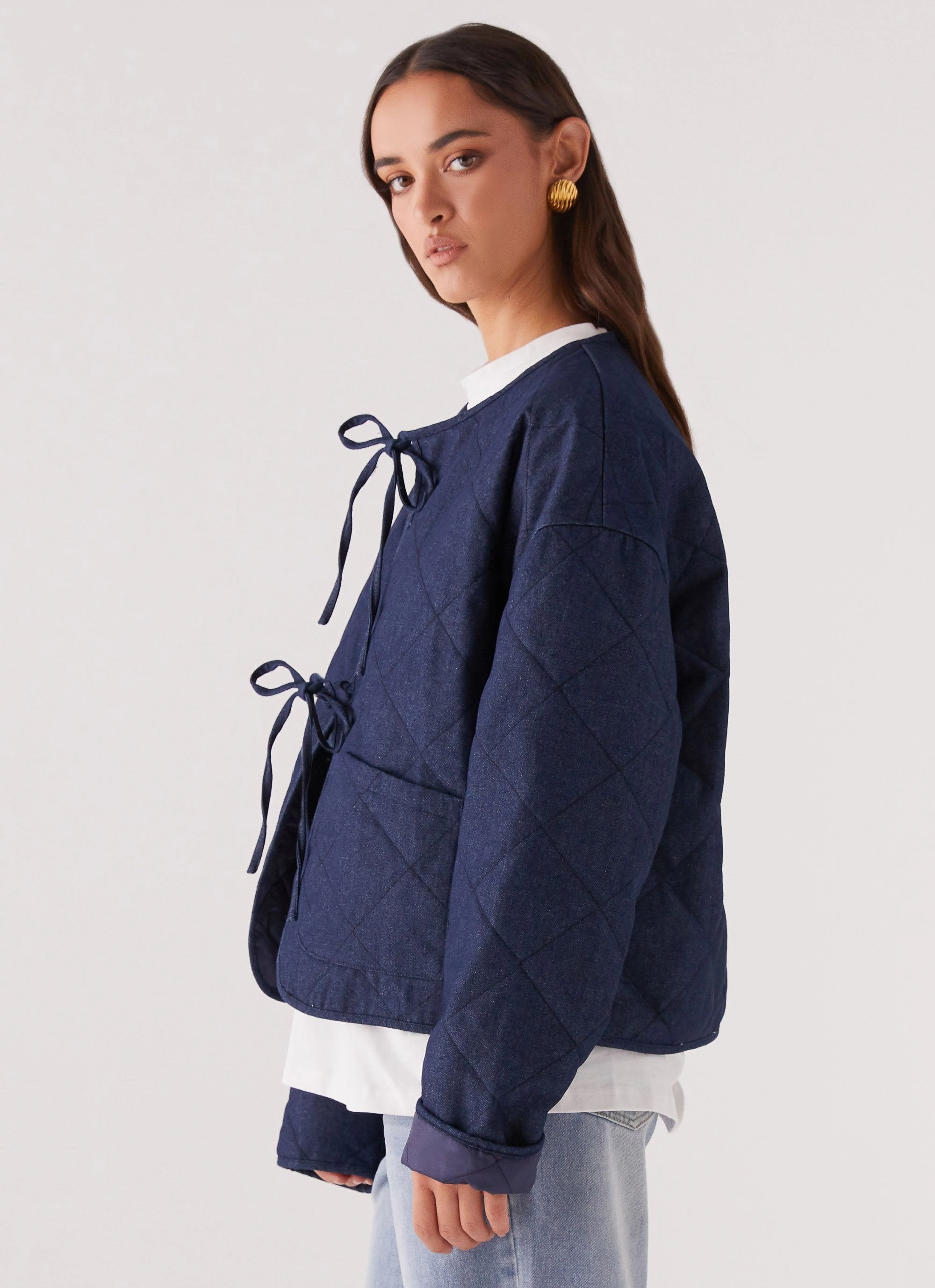 AntiStaticCoating Faded Fall Quilted Jacket - Vintage Blue Wash