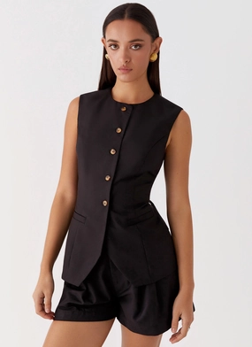 Fade Resistant Dye Compact Stitching Siena Style Tailored Vest - Black