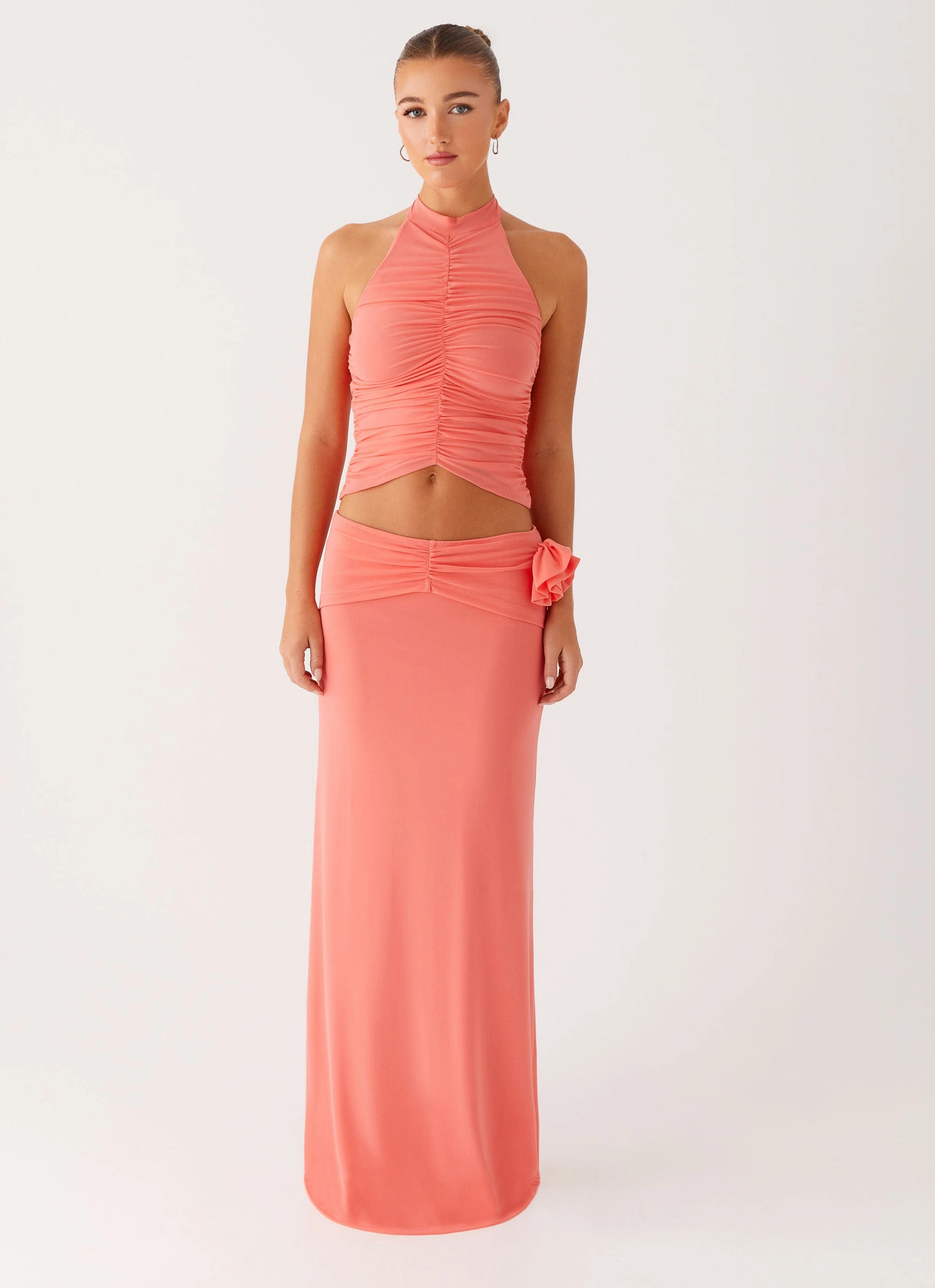 Snug Waist Layer Friendly Jayce Maxi Skirt - Salmon