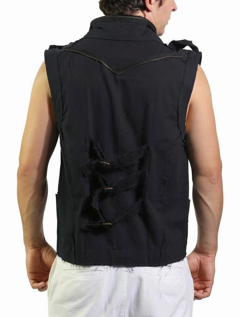 FullCut Shoulder ContrastStitching Steampunk Vest
