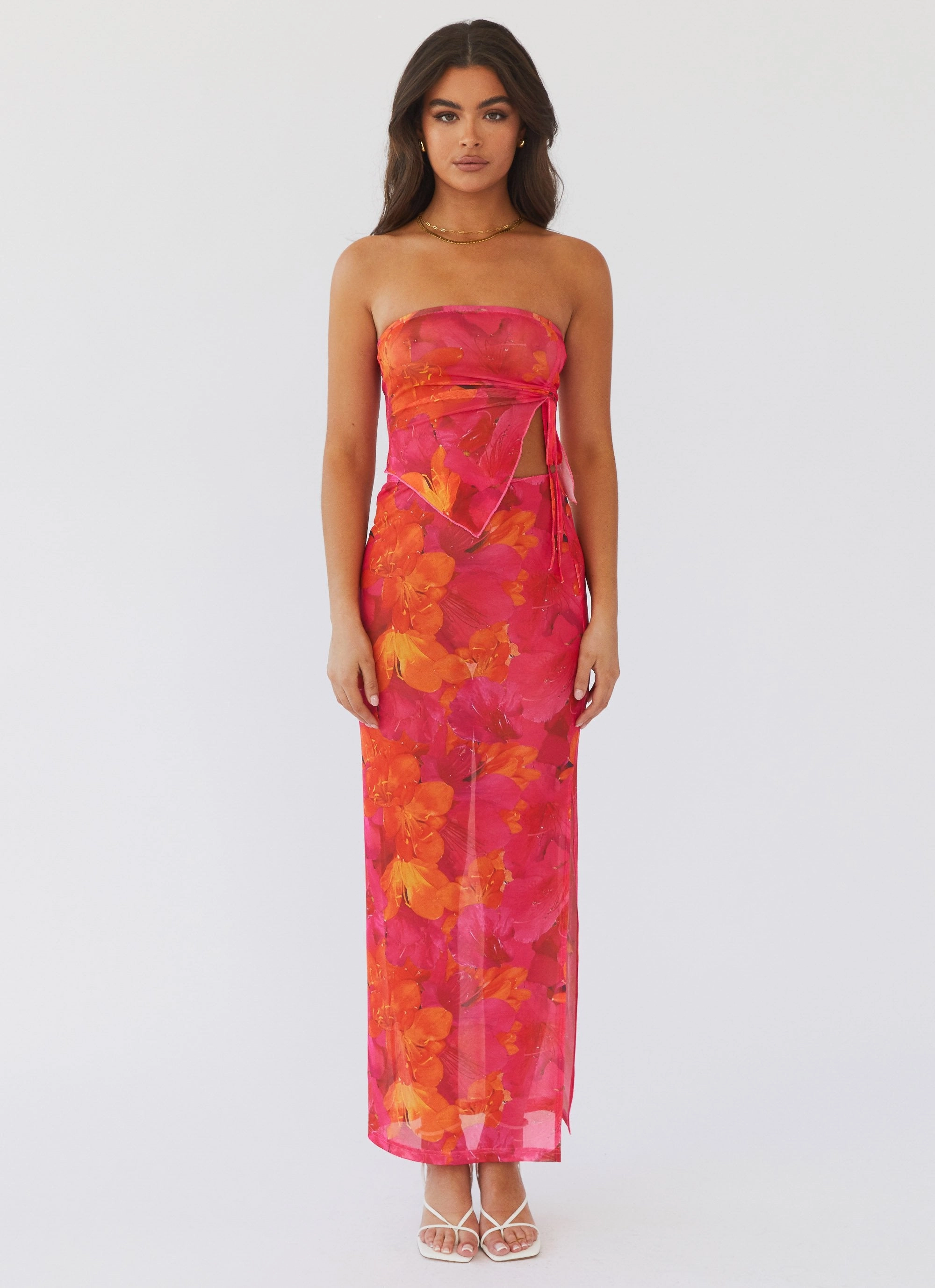 Rooftop Party Mesh Tube Top - Floral Sun Wrinkle Resistant Weave