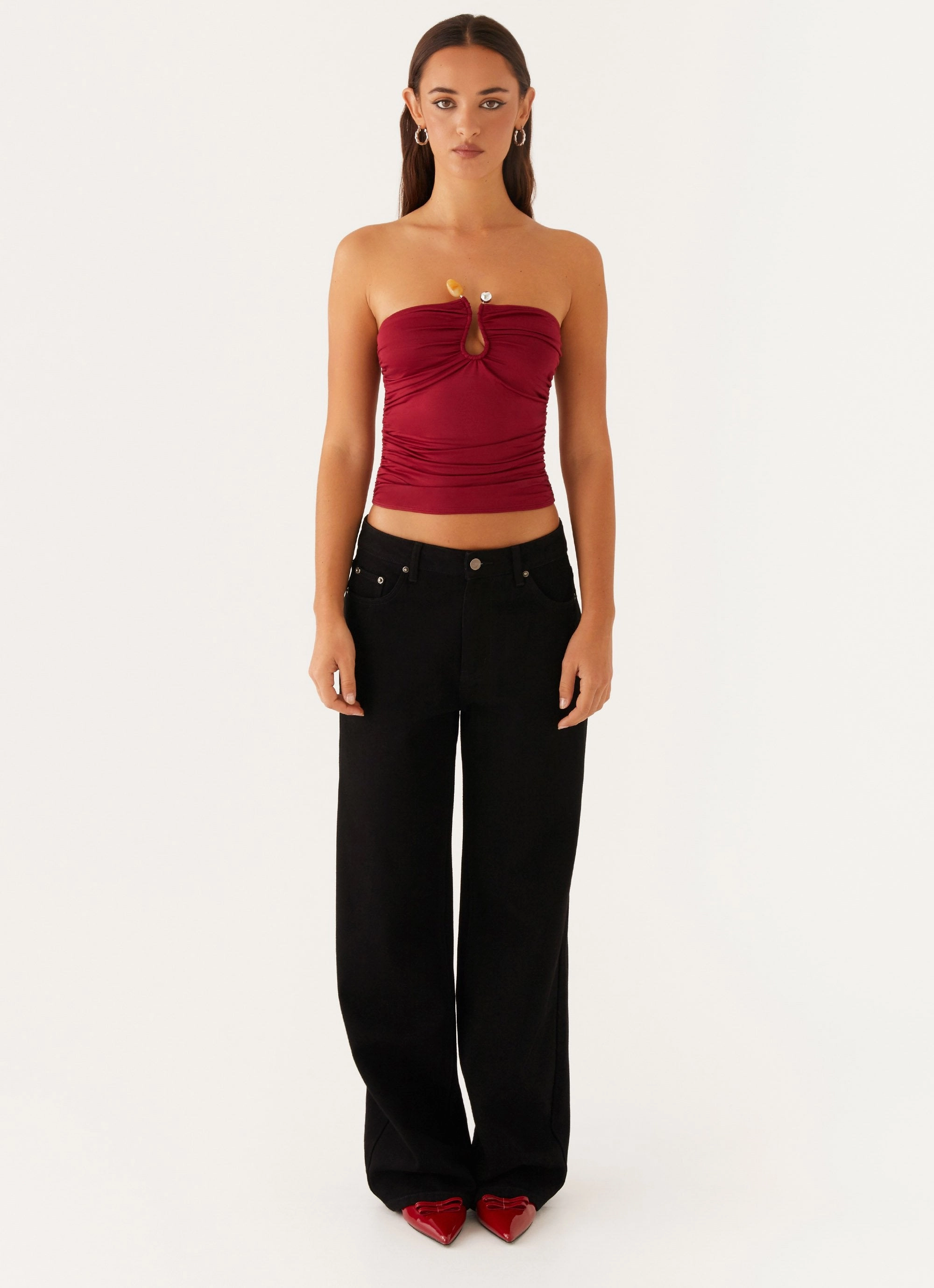 Rudy Tube Top - Maroon DualLayer Weave Comfort Cushion Neckline