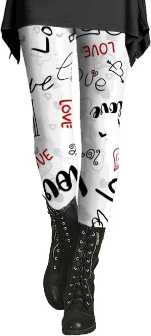 Fall Printed Leggings for Women Plus Size Buttery Soft Valentines Leggings with Pockets Tall Leggings