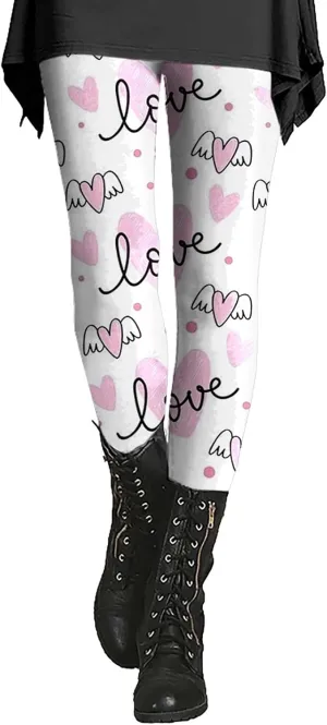 Fall Printed Leggings for Women Plus Size Buttery Soft Valentines Leggings with Pockets Tall Leggings