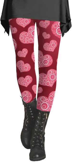 Fall Printed Leggings for Women Plus Size Buttery Soft Valentines Leggings with Pockets Tall Leggings