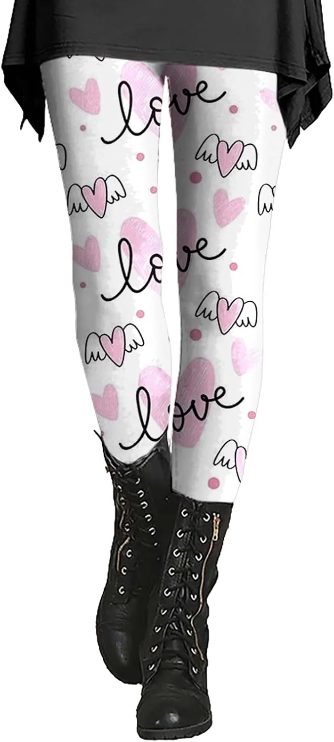 Fall Printed Leggings for Women Plus Size Buttery Soft Valentines Leggings with Pockets Tall Leggings
