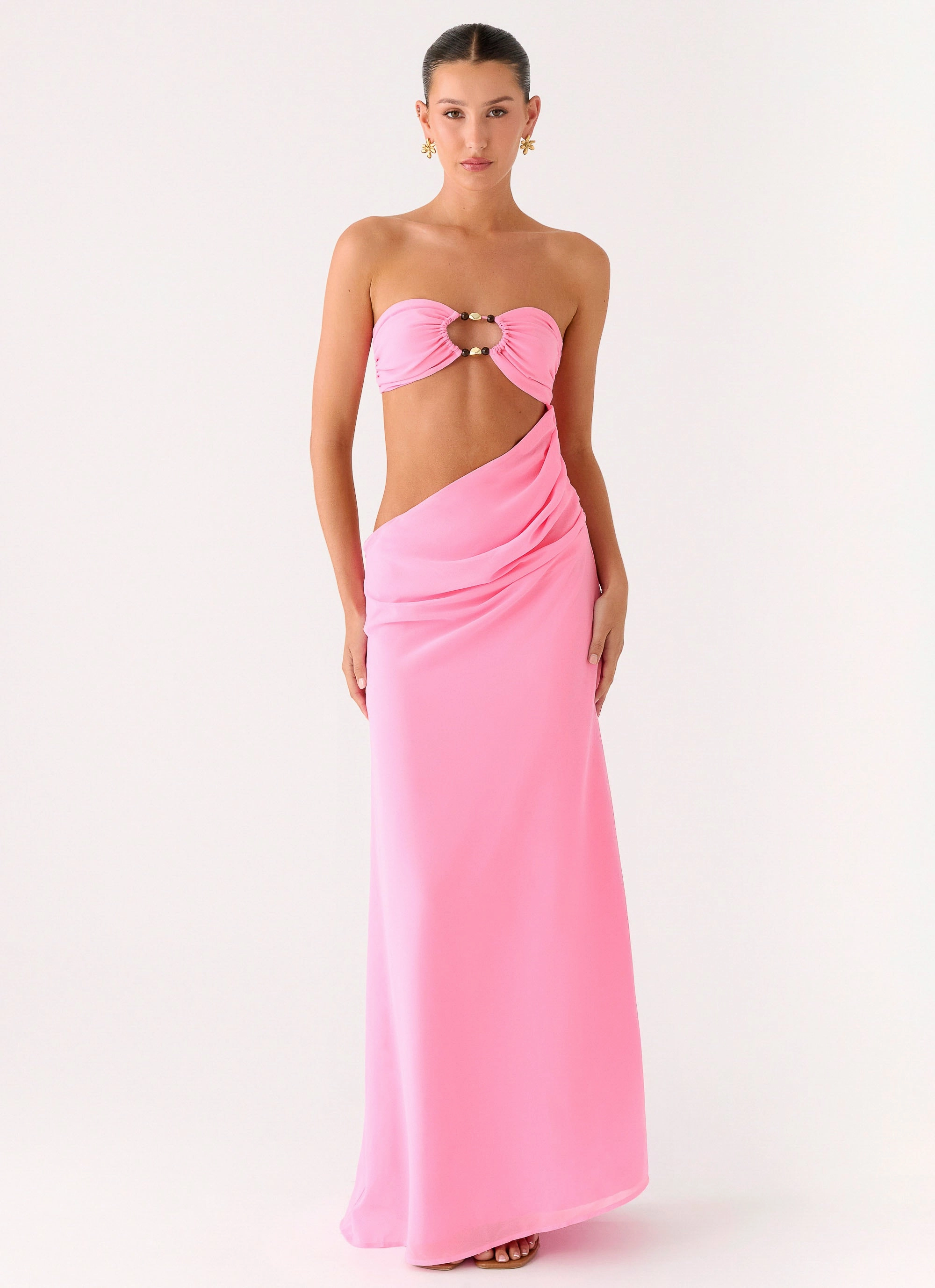 Active Moments Essential Layer Falling Forever Strapless Beaded Maxi Dress - Pink