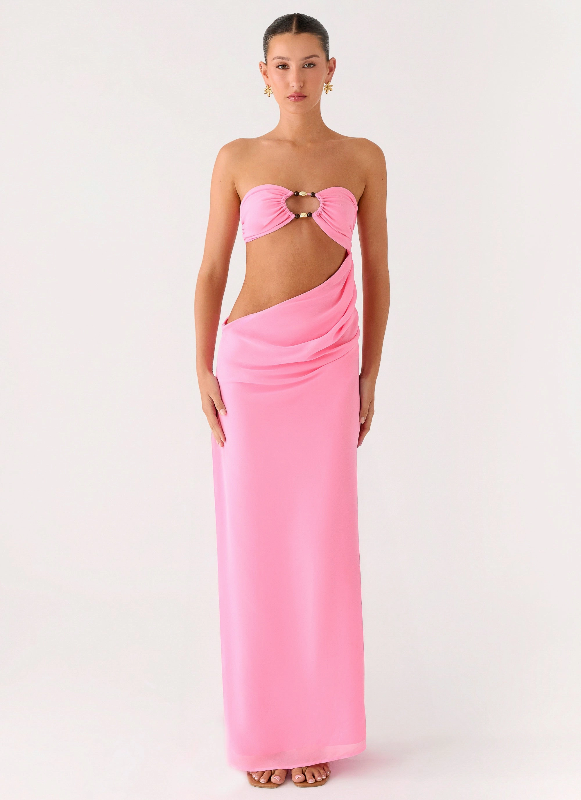 Silky Movement All-season garment Falling Forever Strapless Beaded Maxi Dress - Pink