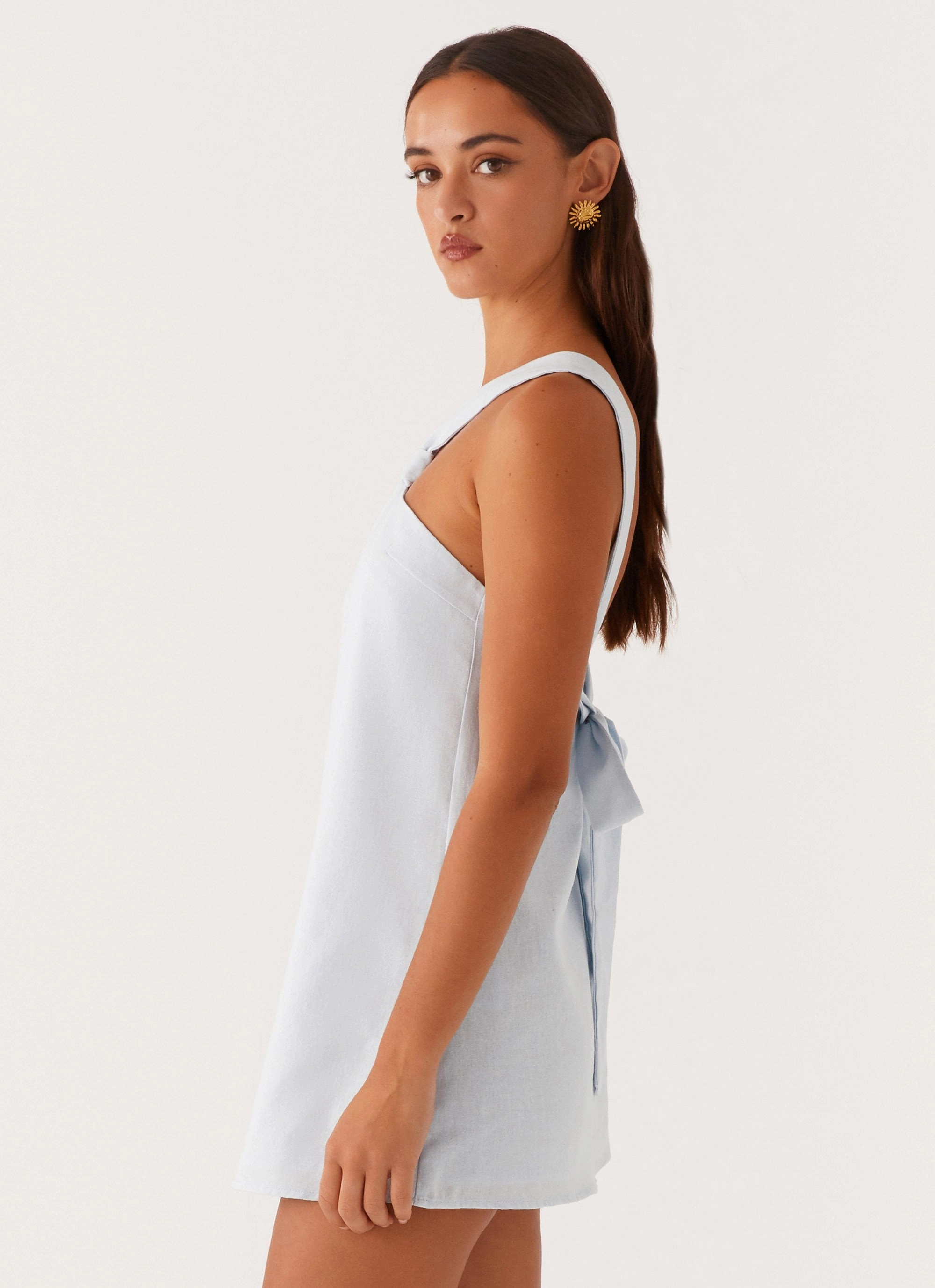 Satin Grace Keira Linen Mini Dress - Blue