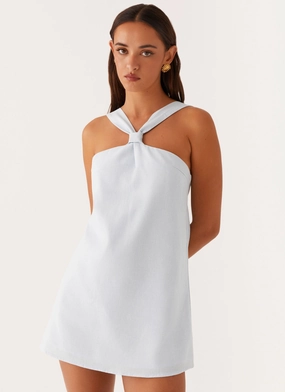 Cap-Sleeve Comfortable and Chic Keira Linen Mini Dress - Blue