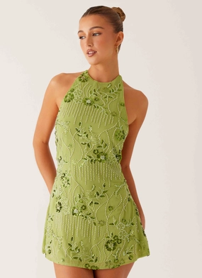 Leo Beaded Mini Dress - Green spring fresh Comfy and Elegant