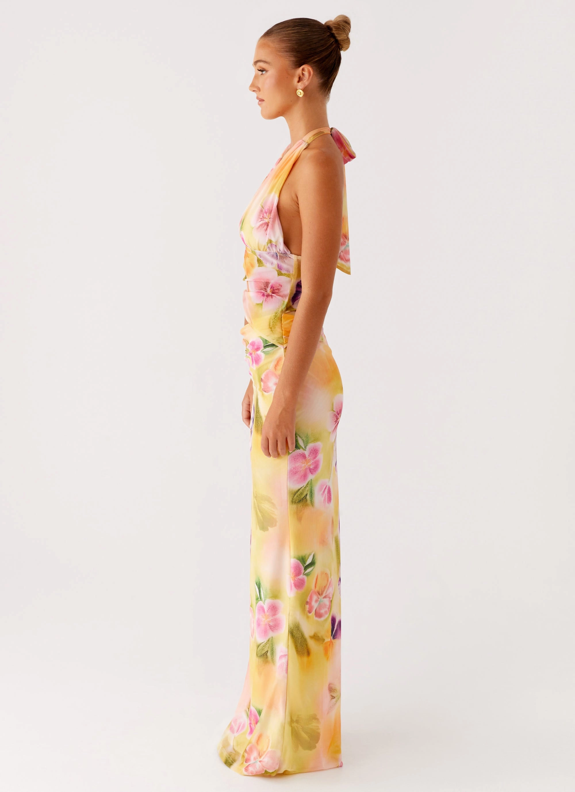 Feel Good Main Act Halter Maxi Dress - Sunburst Floral