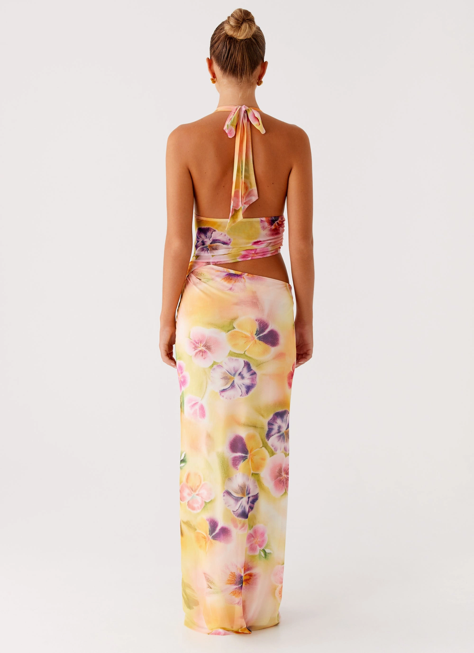 Main Act Halter Maxi Dress - Sunburst Floral Raglan-Sleeve